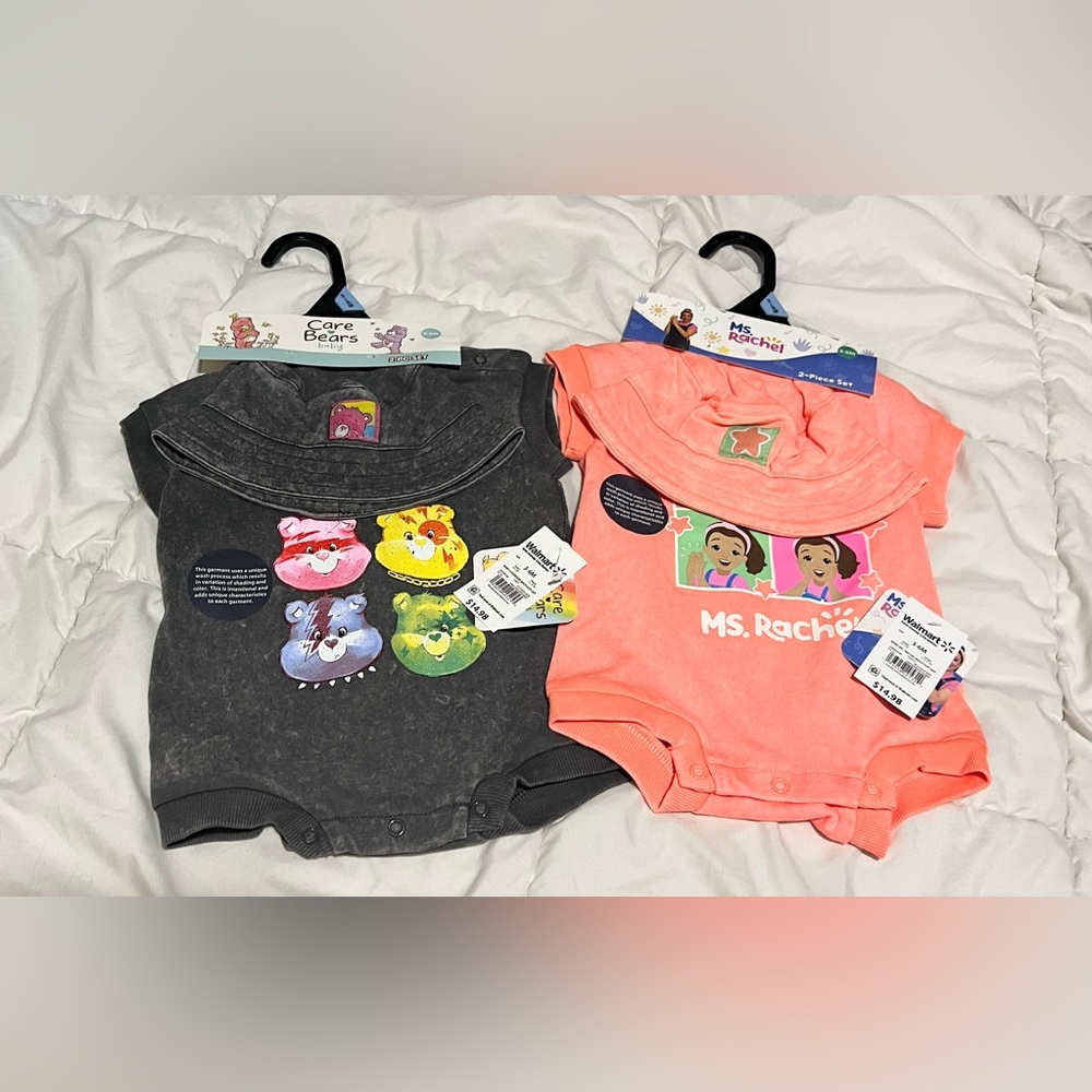 Care Bears Dark Gray Baby Romper with Colorful Characters